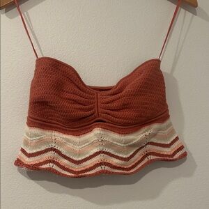 American Eagle Outfitters Rust and Cream Crop Top